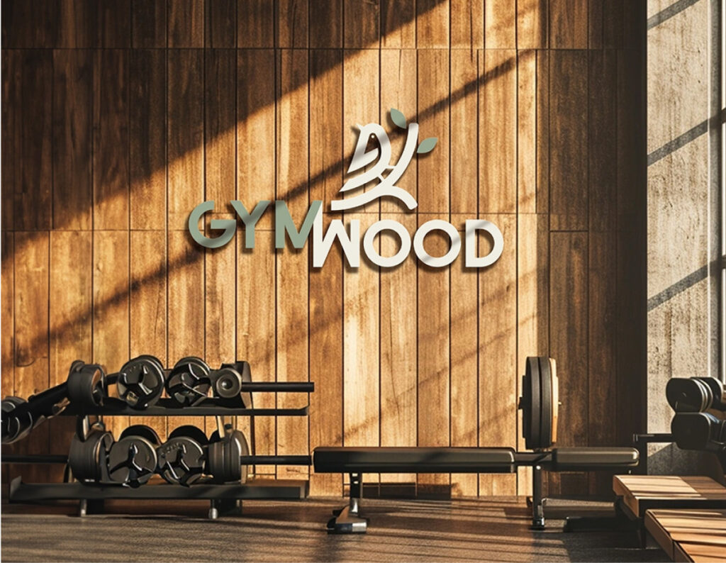 Gym wood logo sur une mur en bois